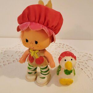 Vintage Cherry Cuddler Doll From Strawberry Shortcake collection, 1980s with Pet